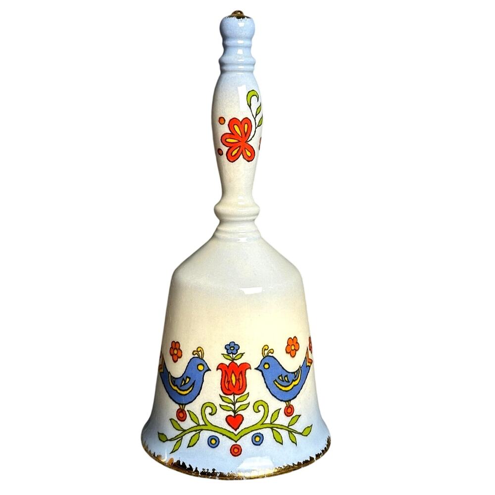 Vintage 70s Country Festival folk art porcelain bell RARE 7” Pennsylvania Dutch